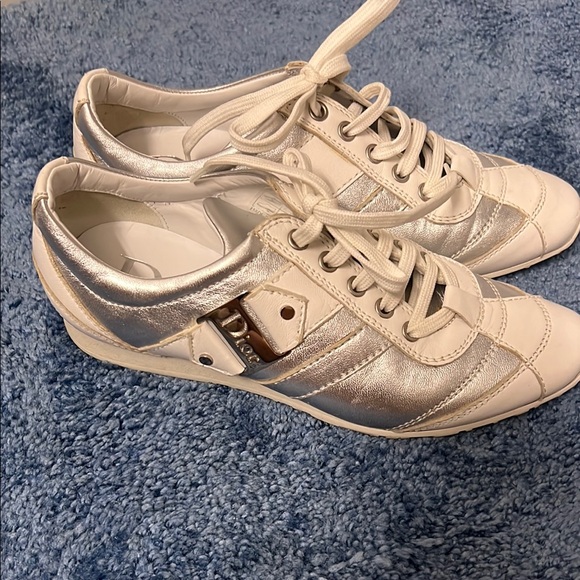 Dior Silver and White Sneakers with Lace-Up Design - Picture 1 of 2